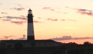 Tybee Island lighthouse at sunset.